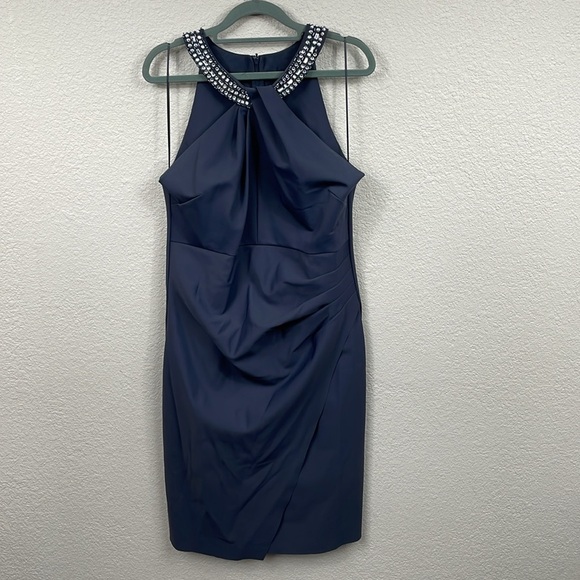 NWT Alex Evenings Sheath Compression Dress Embellished Halter Style Neckline 14 - Picture 5 of 16